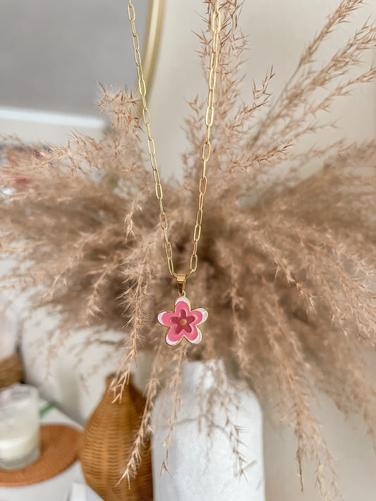 Pink flower necklace