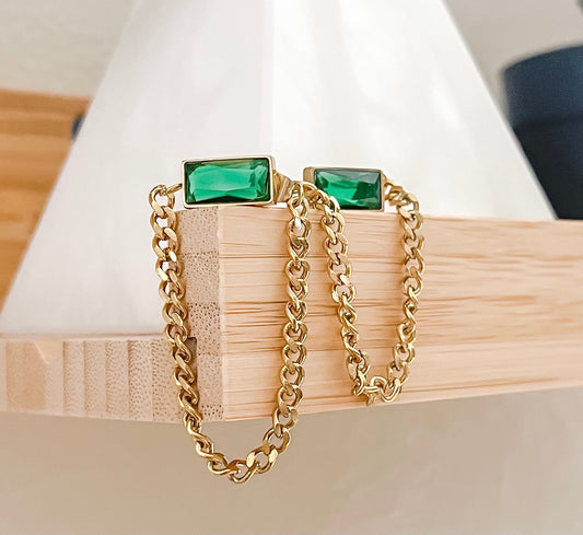 Emerald chain earrings