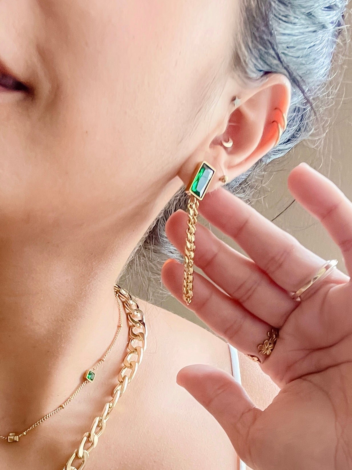 Emerald chain earrings